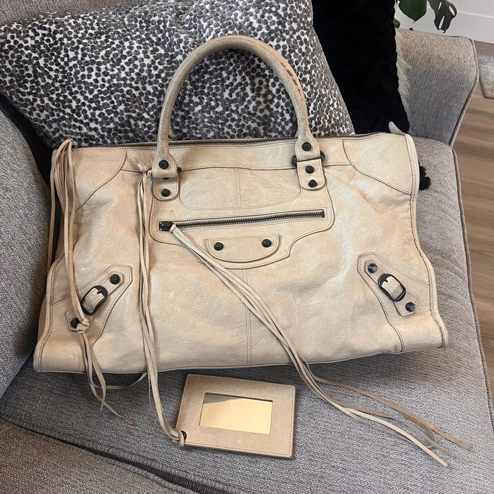 Balenciaga Cream Leather Motocross Classic Le City Work Bag - Picture 13 of 13